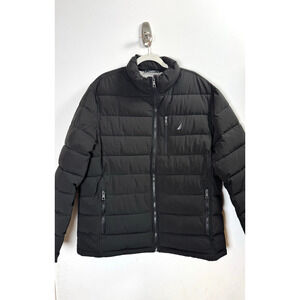 Nautica Men's Black Quilted Full Zip Puffer Jacket Water Wind Resistant XL